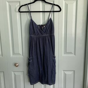 JFW Y2K Babydoll Denim Dress Juniors 5/6 V-Neck Spaghetti Strap Knee Length